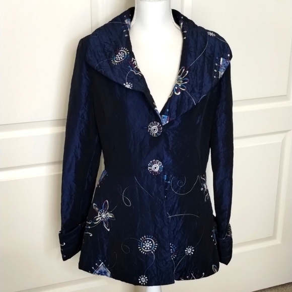 design today's Jackets & Blazers - Design Today's Vintage Navy Embroidered Blazer Jacket Size Medium shiny